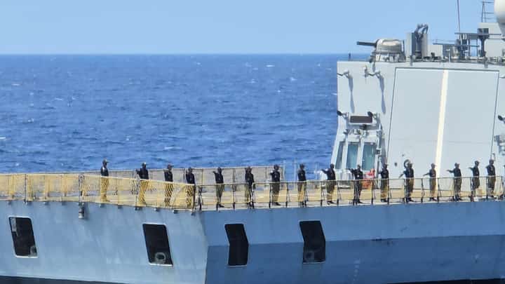 Peaceful waters In a historic first, the Philippine Navy and the Indian Navy undertook maritime drills in the West Philippine Sea on Sunday, concluding undeterred, as scheduled, in spite of Chinese Navy presence in nearby waters. In photo is the Philippine Navy's BRP Miguel Malvar (FFG06) that sailed alongside the Indian Navy’s guided-missile destroyer INS Delhi (D61), fleet tanker INS Shakti (A57) and anti-submarine warfare corvette INS Kiltan (P30). (Inset) Indian Navy personnel aboard the INS Delhi (D61) acknowledge Philippine Navy crew aboard the BRP Jose Rizal (FF160) during the passing exercise on Monday, 4 August.