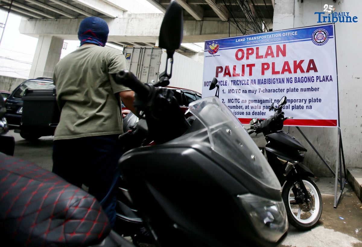 The Land Transportation Office-NCR conducts “Operation Palit Plaka” at its regional office in Quezon City, inspecting motorcycles still using MV file numbers as plates. Eligible owners were issued their assigned license plates on the spot, in line with the directive of LTO Chief Assistant Secretary Vigor D. Mendoza II requiring all motorcycles to have official plates installed by October 2025.