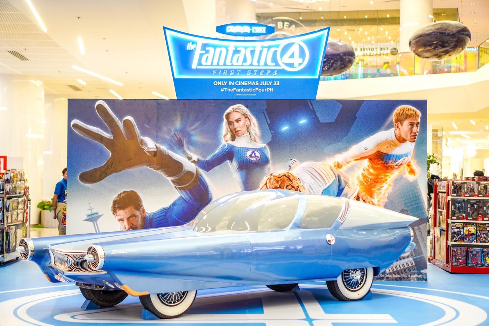 The car displayed at S'Maison, known for its sleek and retro-futuristic design, is a nod to Marvel’s imaginative take on science, technology, and adventure.