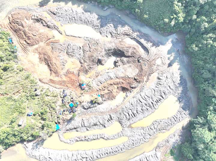 An aerial view of the alleged illegal mining area in Opol town, Misamis Oriental.
