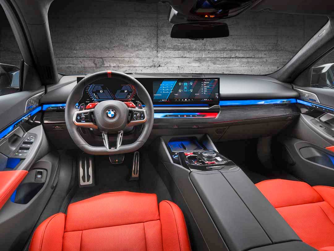 THE all-new BMW M5 cabin blends performance tech with ambient drama and M-exclusive details.