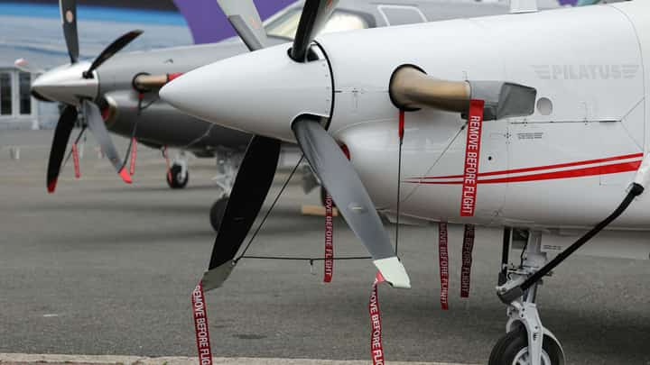 THIS photograph shows the propeller of a PC 12 PRO aircraft presented by Swiss aircraft manufacturer Pilatus Aricraft and displayed during the 55th edition of the International Paris Air Show (Salon international de l'aeronautique et de l'espace - SIAE) at the Paris–Le Bourget Airport, in Le Bourget, suburb of Paris on June 15, 2025.