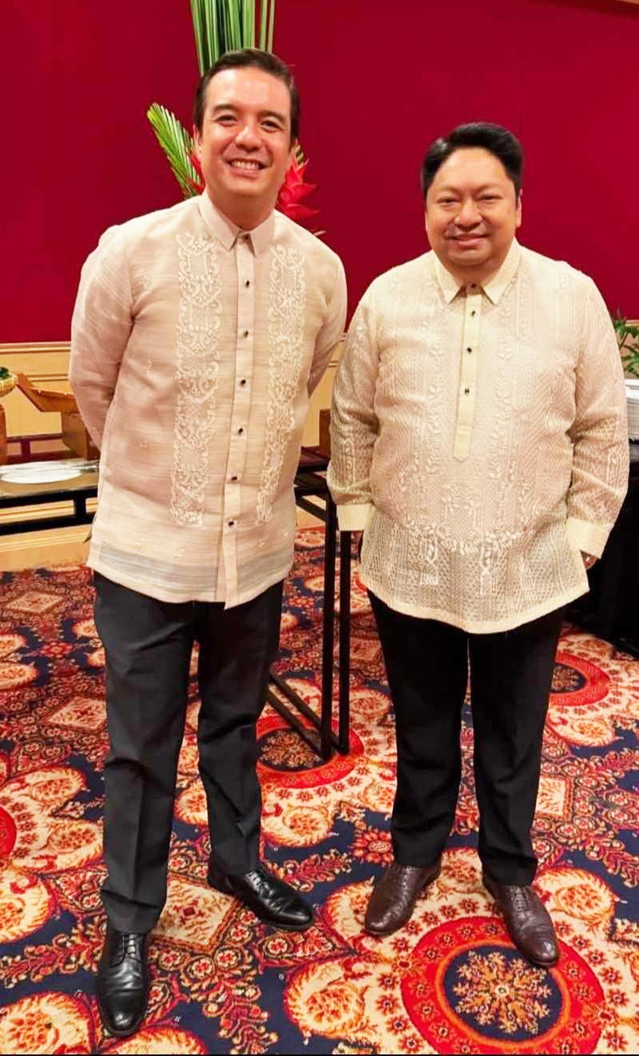 Representative Edu Rama in Edwin Ao and Joel del Pado in vintage Ben Farrales.