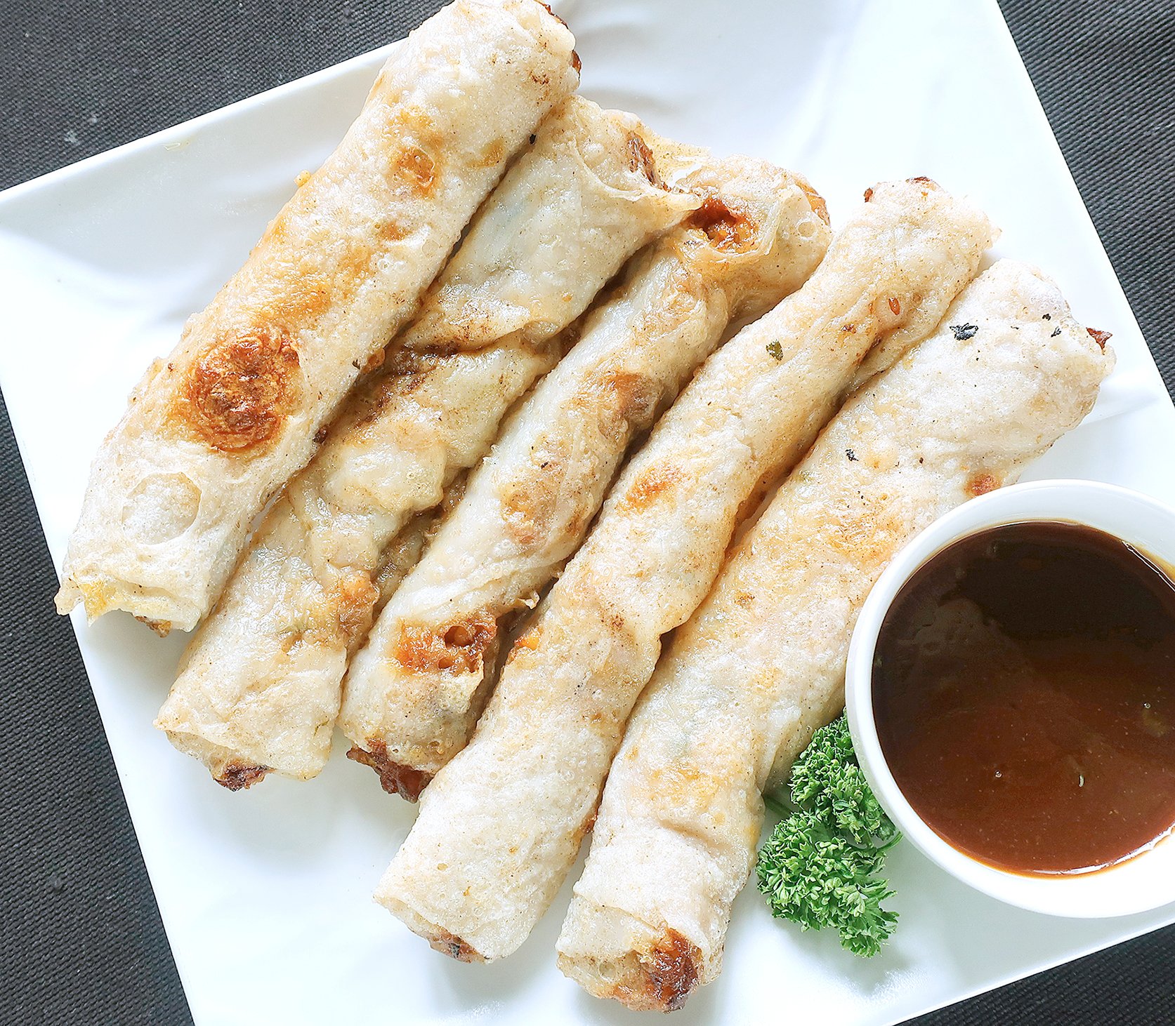 HOISIN Chicken in Rice Paper Wrap.