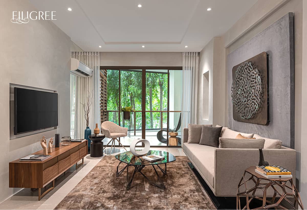 ACTUAL photo of Two Botanika Nature Residences one-bedroom model unit, featuring efficient space planning by Periquet Galicia Inc. Showroom Location: Filigree Showsuites, Corporate Ave., Filinvest City, Alabang