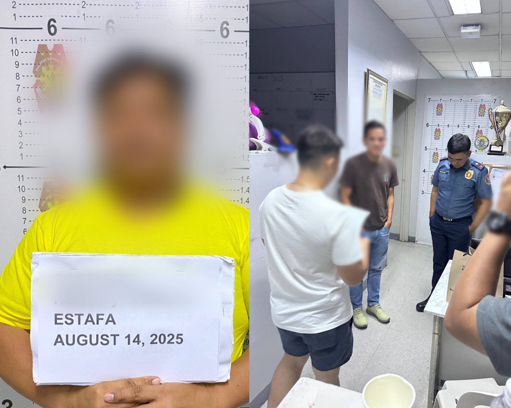(LEFT) 52-year-old Filipino man arrested for estafa; (RIGHT) Passenger from Singapore arrested for violating RA 9262.