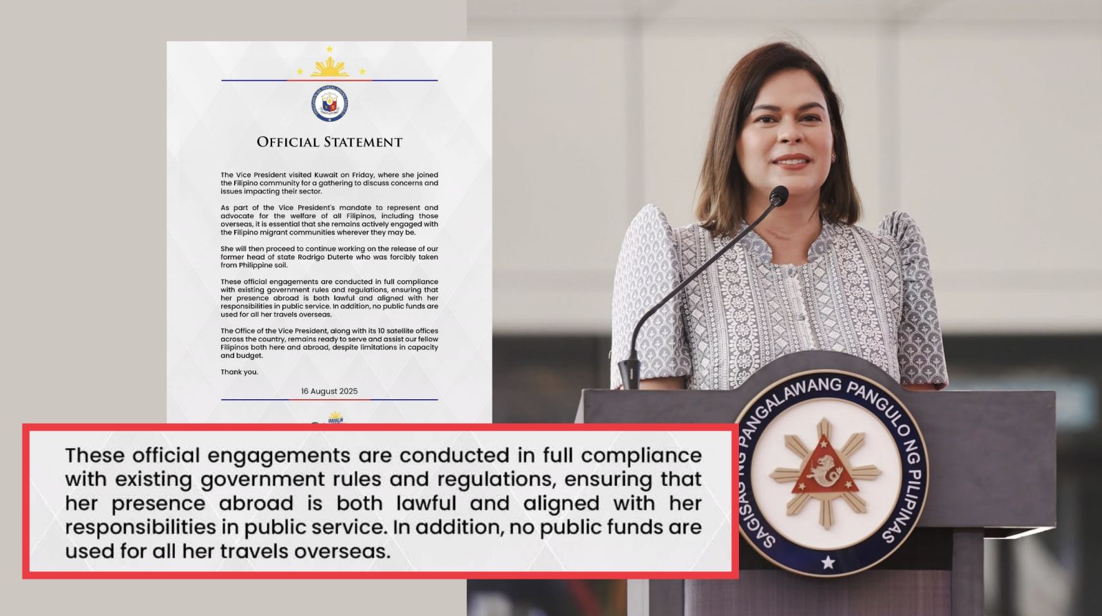 Sara flies to Kuwait to meet Filipino community