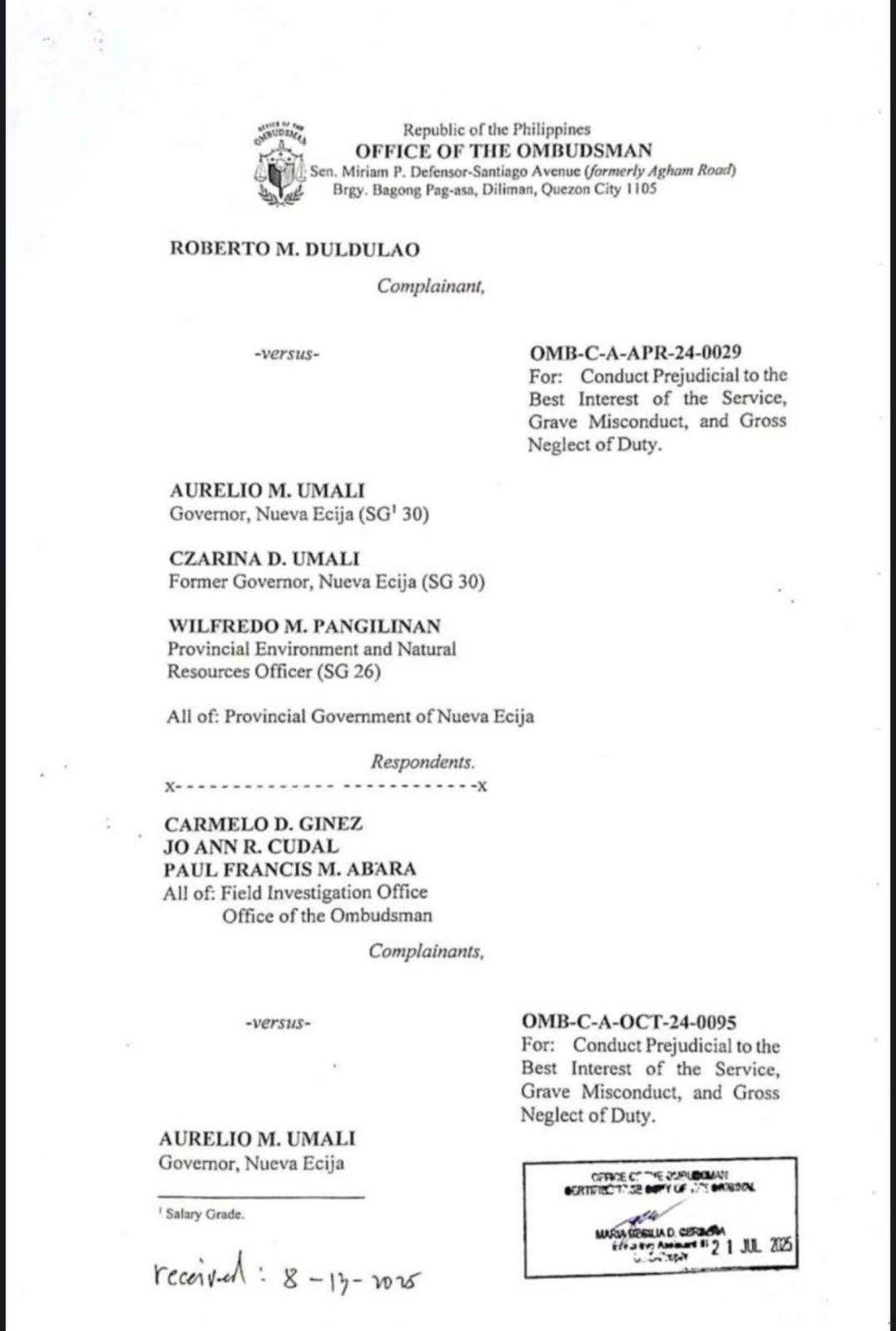 Nueva Ecija governor suspended one year for quarry permit anomalies