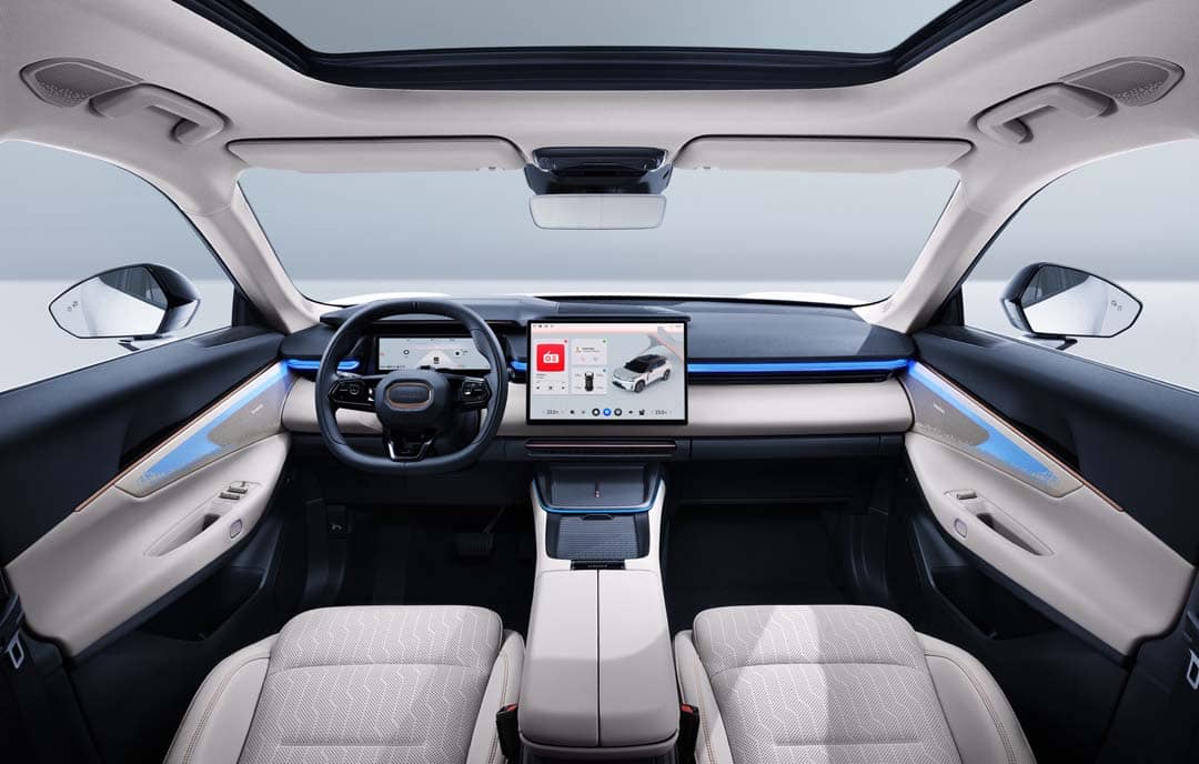 THE 08 EM-P’s cabin comes with a 15.4-inch infotainment display, Nappa leather seats with massage, and a 23-speaker Harman Kardon audio system.