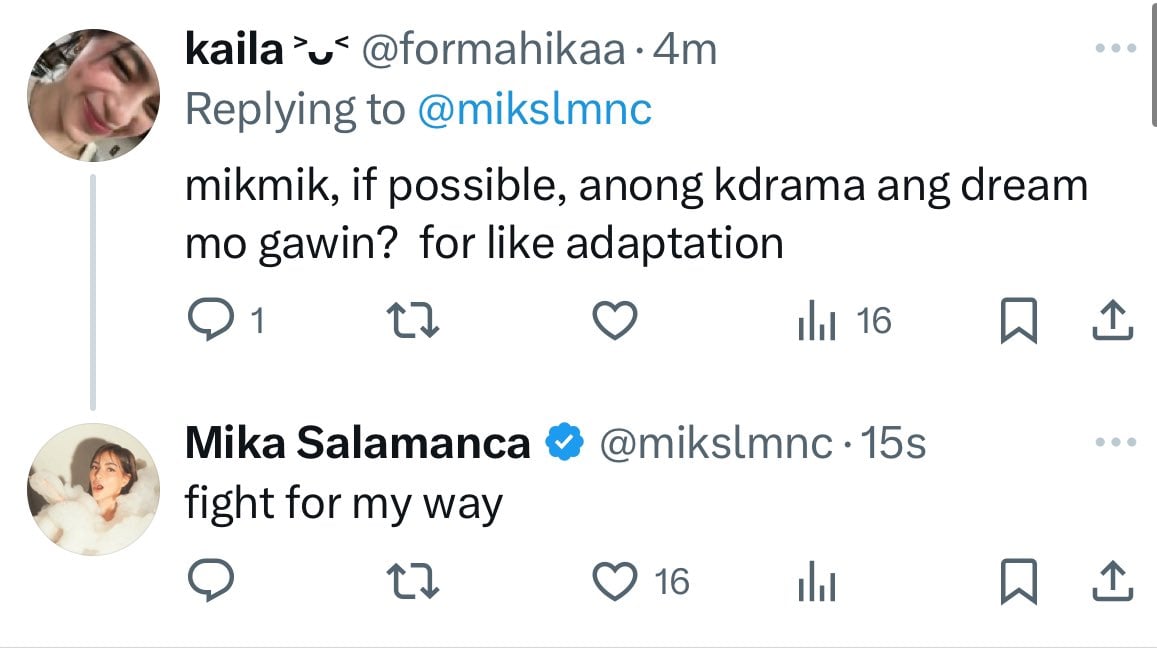 Mika answers a fan's question on X.