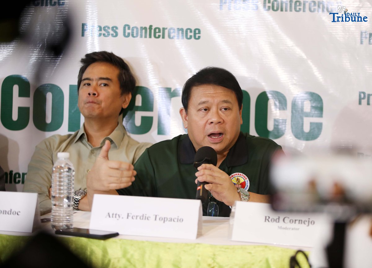 Members of the Partido Demokratiko Pilipino (PDP), led by Atty. Ferdinand Topacio with Atty. Jimmy Bondoc, former Negros Oriental congressman Atty. Jacinto “Jing” Paras, and its deputy spokesperson, hold a press conference in Quezon City on Monday, August 18, 2025. The group challenged President Ferdinand Marcos Jr. to establish a “truth commission” to conduct an impartial probe into alleged multibillion-peso flood control anomalies nationwide. They also announced plans to file an ethics complaint against Senator Risa Hontiveros for “disorderly behavior” linked to the retraction of one of her witnesses, Michael Maurillo, also known as Rene.