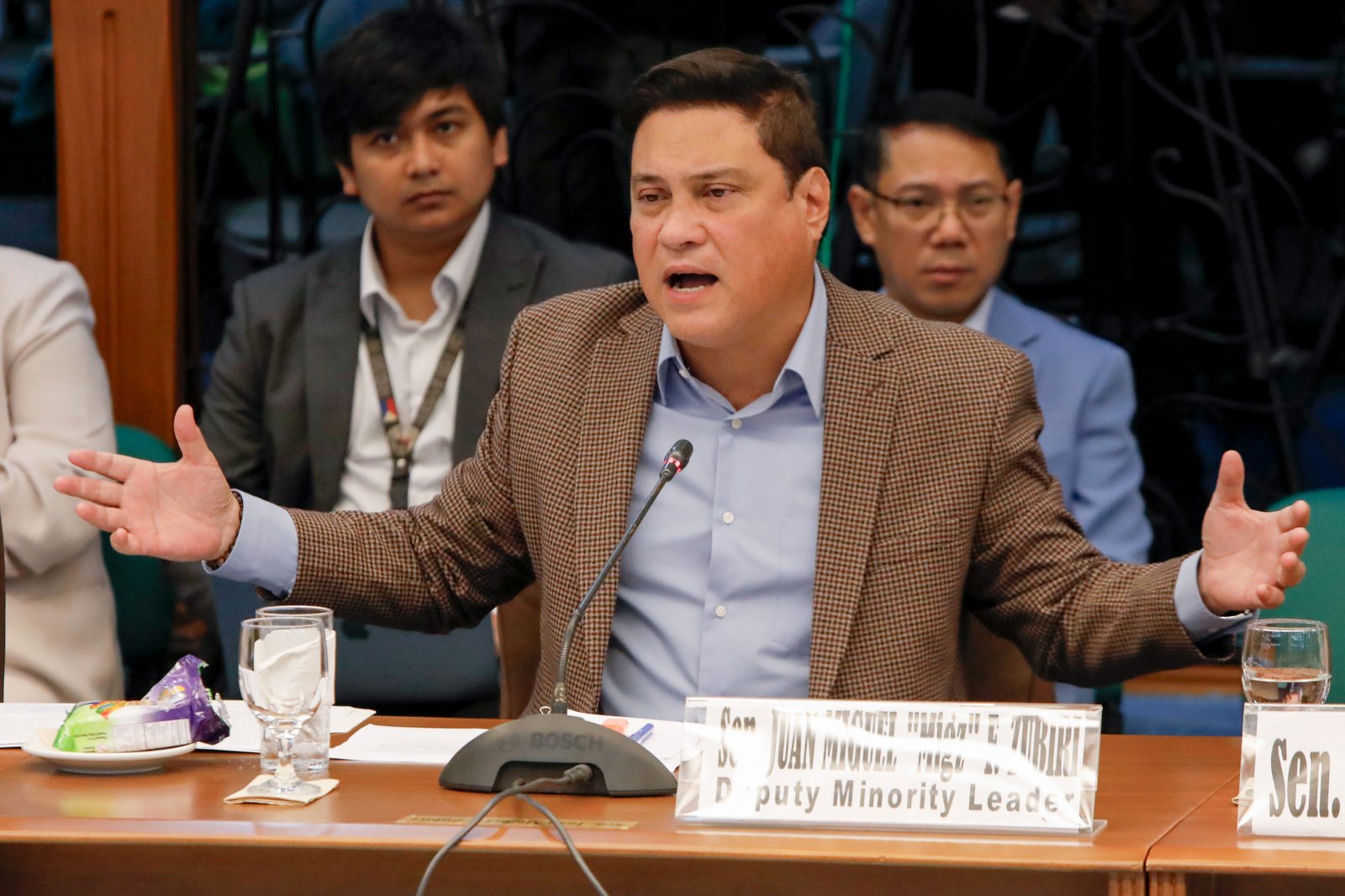 The Senate Blue Ribbon Committee, led by Senator Rodante Marcoleta, holds an organizational meeting in aid of legislation on “Philippines Under Water” on Tuesday, 19 August 2025, in Pasay City. 
Lawmakers questioned Department of Public Works and Highways officials, including Secretary Manuel Bonoan, over alleged “ghost projects” in flood control programs. 
Also present were Senators Joel Villanueva, Sherwin Gatchalian, Bam Aquino, Bong Go, Imee Marcos, Miguel Zubiri, Jinggoy Estrada, and Allan Peter Cayetano.
