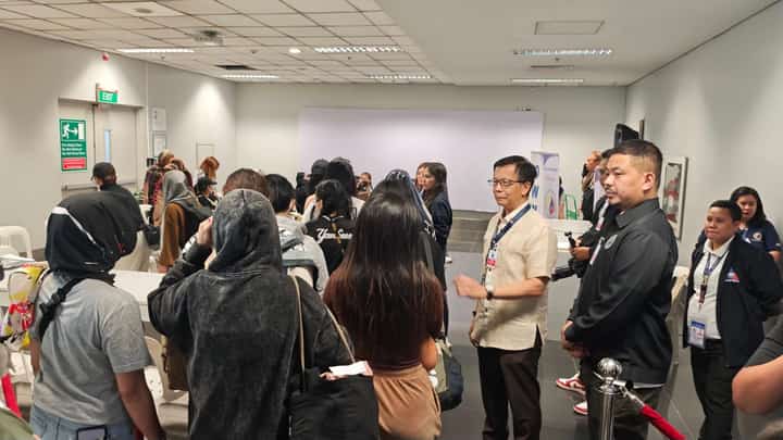 Department of Migrant Workers Secretary Hans Leo Cacdac welcomes the repatriated Filipino human trafficking victims from Lagos, Nigeria who were arrived at NAIA Terminal 3 in Pasay City.