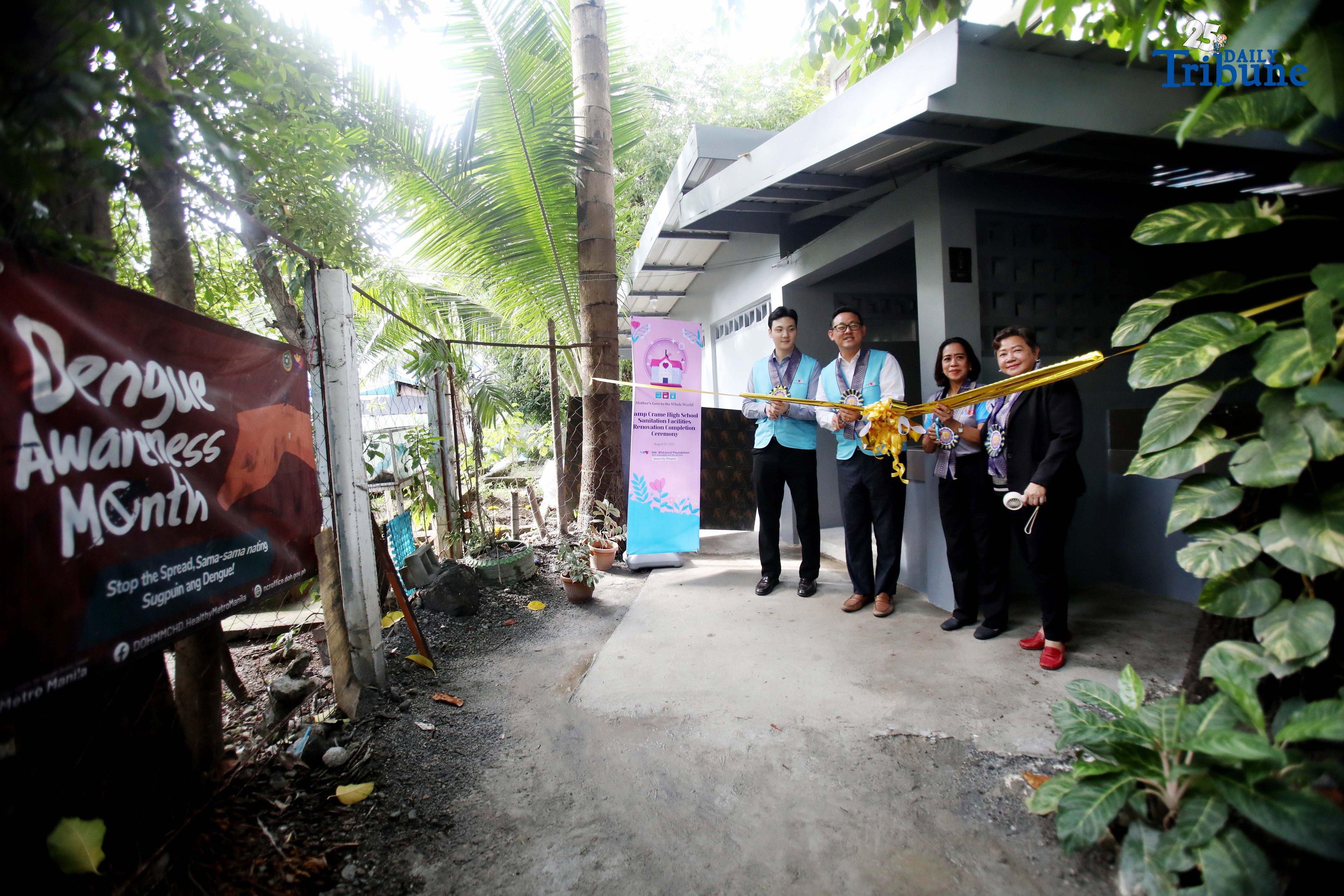 Quezon City Assistant Branch Manager of the International WeLoveU Foundation, Mr. Junha Lee; Quezon City Branch Manager, Mr. Michael Lee; Principal II Dr. Marife Talabucon; and Public Schools Division Supervisor Dr. Edna Galiza lead the symbolic ribbon-cutting during the turnover of newly renovated restrooms at Camp Crame High School on Wednesday, August 20, 2025. The WeLoveU Foundation embodies a mother’s love through volunteerism, striving to enhance the well-being of the global community regardless of nationality, race, socioeconomic status, or religious background.