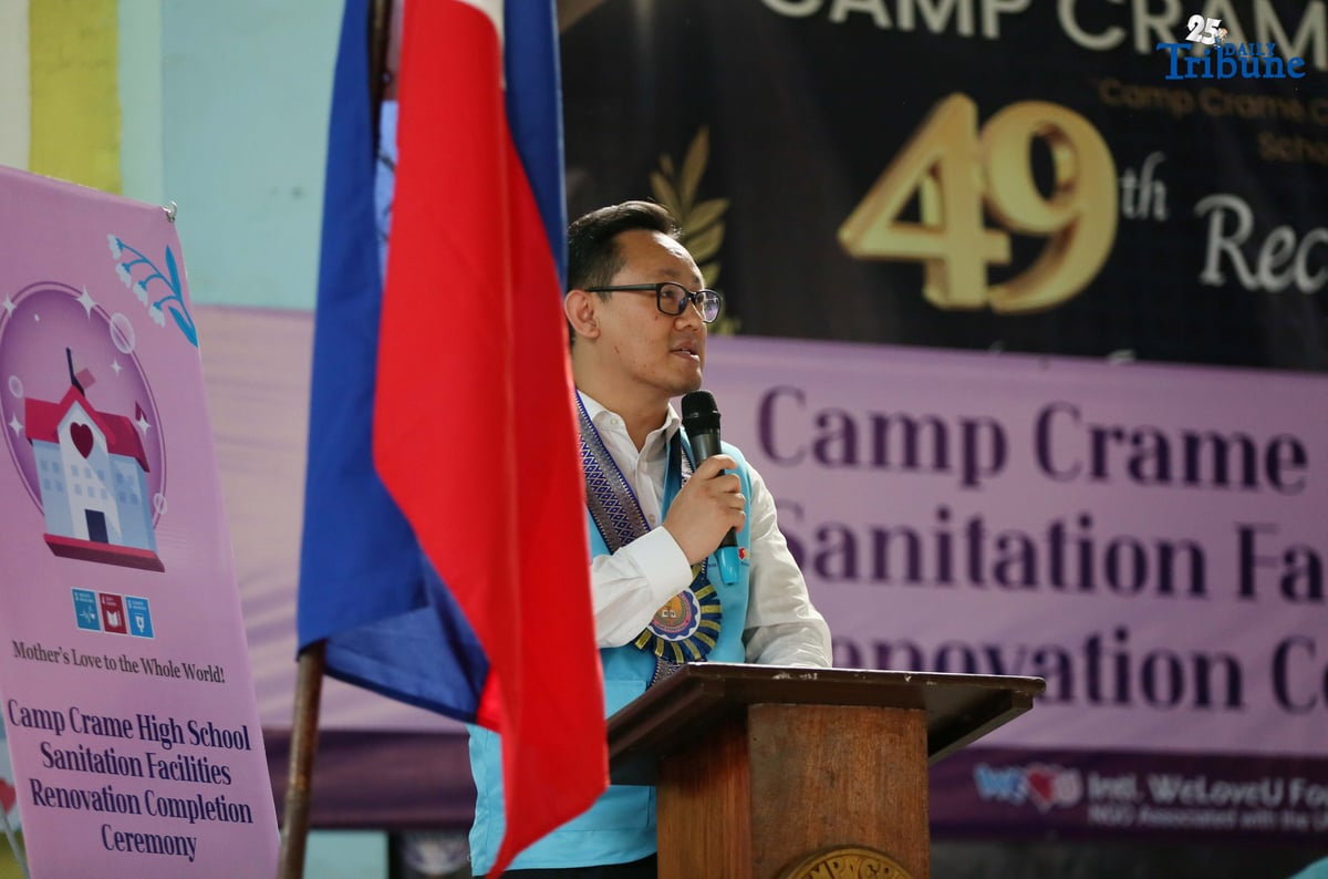 Quezon City Branch Manager of the International WeLoveU Foundation, Mr. Michael Lee, speaks during the turnover of the newly renovated restrooms at Camp Crame High School on Wednesday, August 20, 2025. The WeLoveU Foundation embodies a mother’s love through volunteerism, striving to enhance the well-being of the global community regardless of nationality, race, socioeconomic status, or religious background.