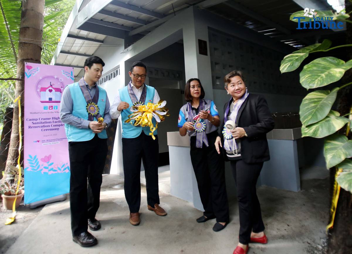 Quezon City Assistant Branch Manager of the International WeLoveU Foundation, Mr. Junha Lee; Quezon City Branch Manager, Mr. Michael Lee; Principal II Dr. Marife Talabucon; and Public Schools Division Supervisor Dr. Edna Galiza lead the symbolic ribbon-cutting during the turnover of newly renovated restrooms at Camp Crame High School on Wednesday, August 20, 2025. The WeLoveU Foundation embodies a mother’s love through volunteerism, striving to enhance the well-being of the global community regardless of nationality, race, socioeconomic status, or religious background.