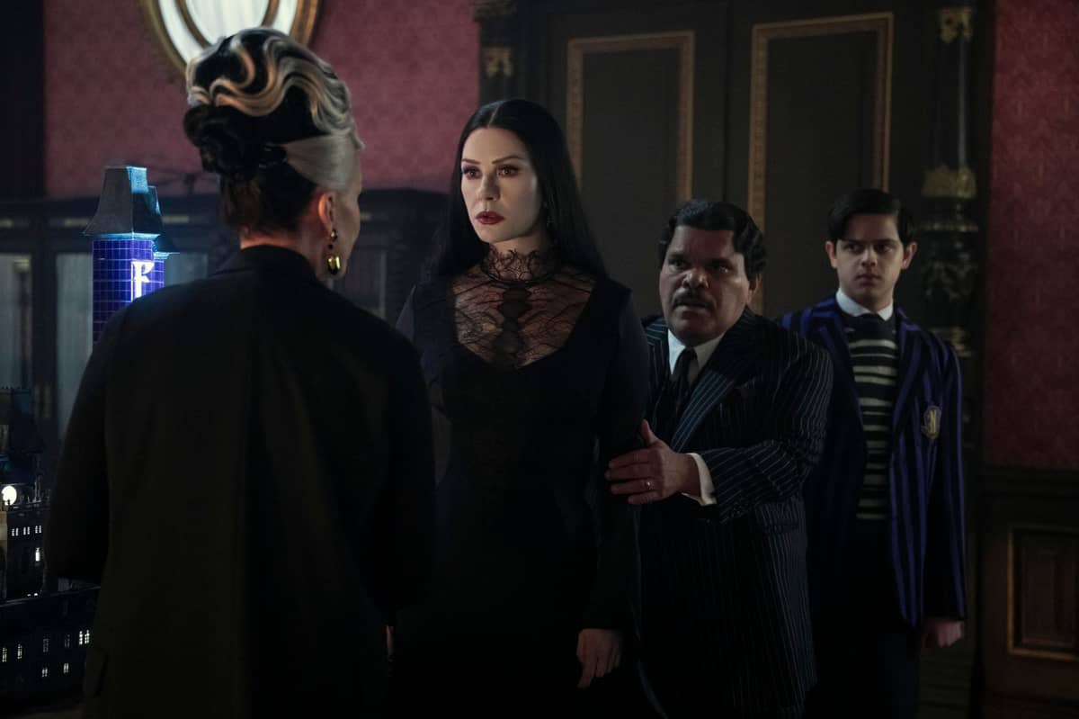 Grandmama, Morticia, Gomez and Pugsley Addams.