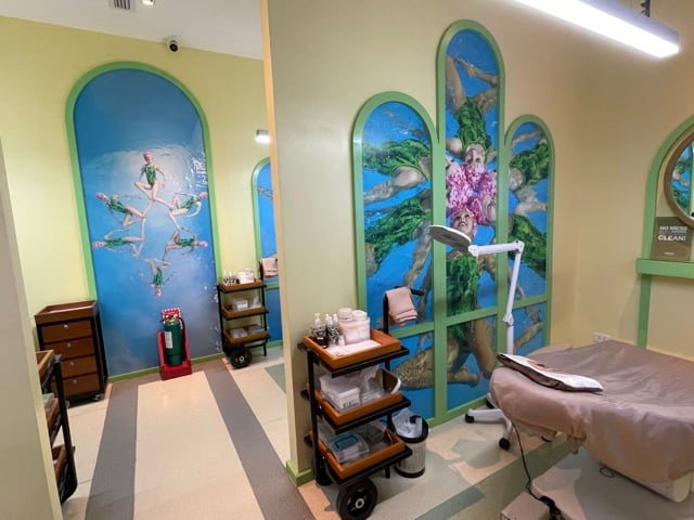 Browhaus interiors with synchronized swimming theme.