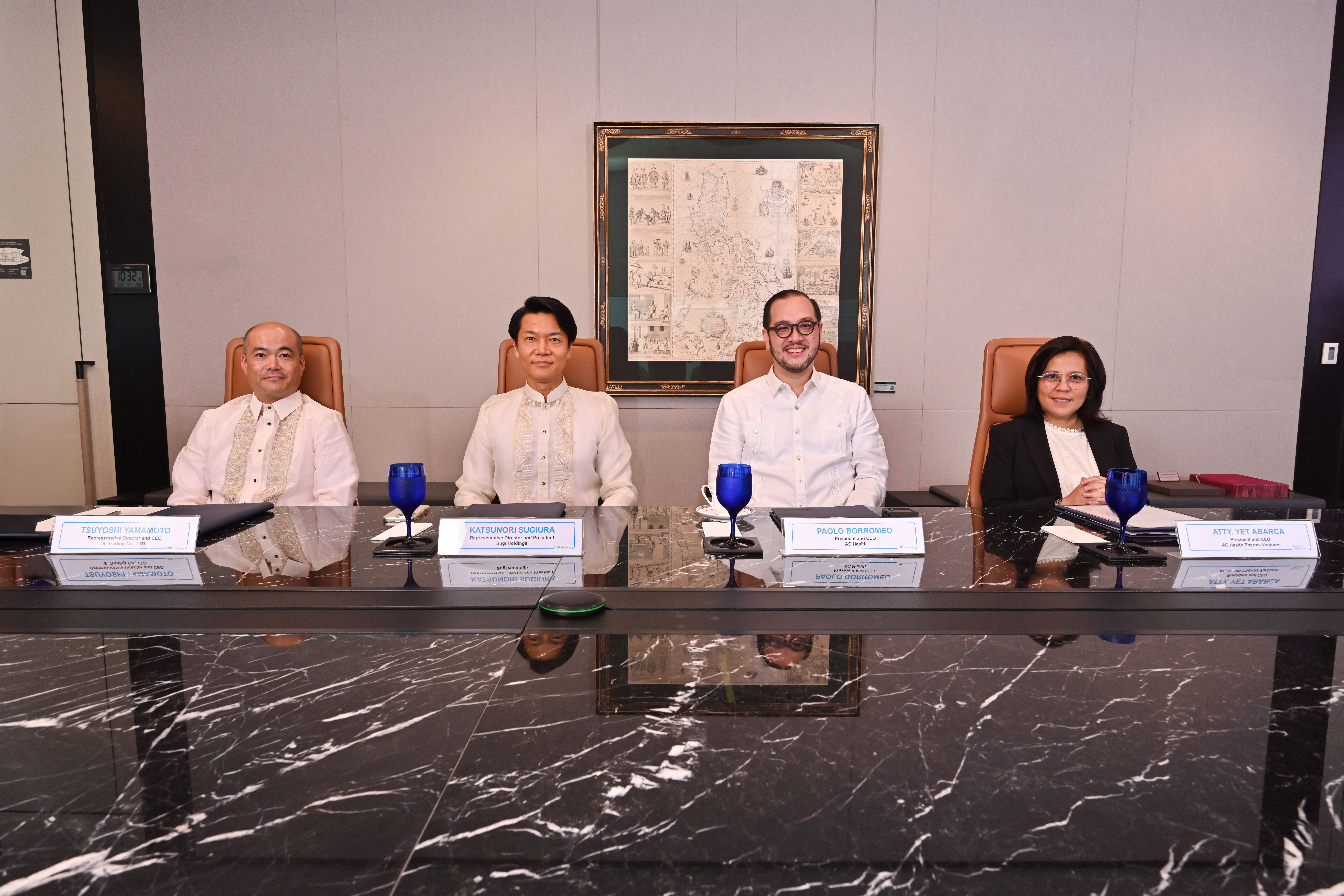 AC Health sealed a partnership with Japan’s Sugi Holdings to bring its wellness and pharmacy brands to over 800 Generika and St. Joseph Drug branches in the Philippines. 

In photo (L-R): Tsuyoshi Yamamoto, CEO of S Trading; Katsunori Sugiura, President of Sugi Holdings; Paolo Borromeo, CEO of AC Health; and Yet Abarca, CEO of AC Health Pharma.