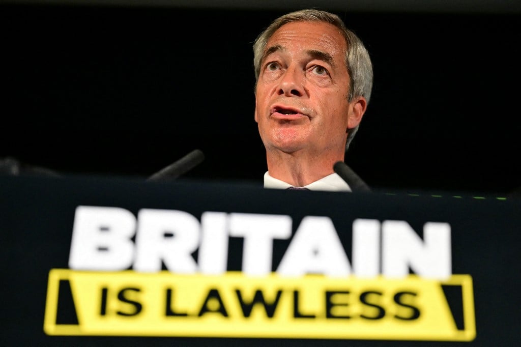 Reform UK Leader Nigel Farage speaks during a press conference, in London on 28 July 2025.