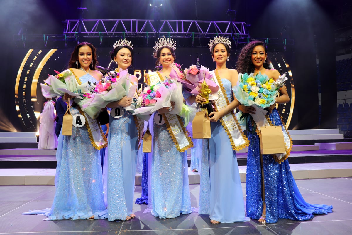 Binibining Ilagan 2025 Mariella Mirasol Lourdes A. Tyrrell leads the roster of winners that includes (from left) first runner-up Caryl Franchette Leaño, Binibining Ilagan Turismo, Kultura at Sining Nicole Barbero, Binibining Ilagan  Agrikultura Heart Angel Lara, and second runner-up Precious Diane Alvarez.