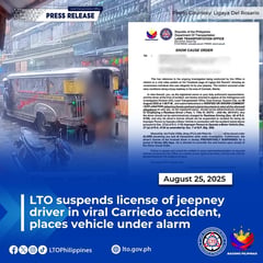 LTO suspends license of jeepney driver in viral Carriedo accident