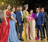 Tiglao with Marinova owner and CEO Marites Novis, her husband Francis Gerard Novis, Marinova COO Henry Idea and Elizabeth Sulla, Alyssa Idea and Aeron Idea from Marinova Australia during the grand coronation night at MOA Arena.