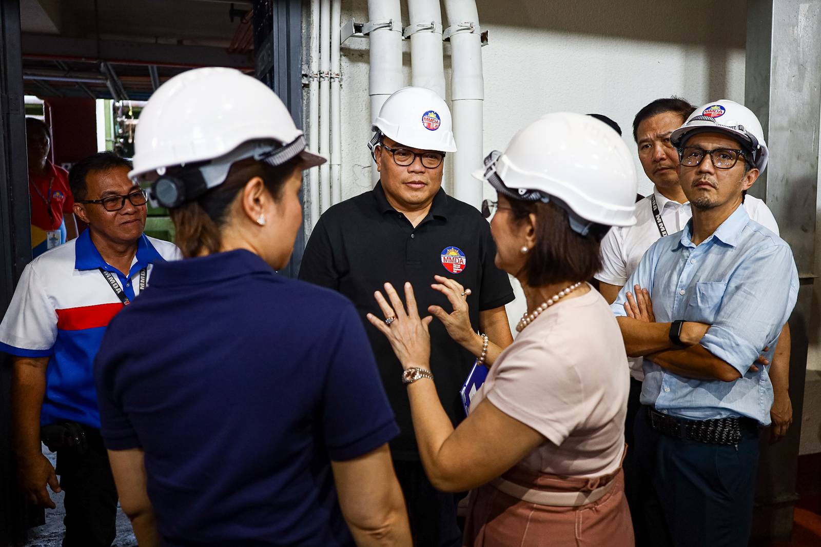 Transportation Sec. Vince Dizon, Budget and Management Sec. Amenah Pangandaman, Metro Manila Development Authority chief Don Artes, Information and Communications Technology (DICT) Sec. Henry Aguda, and Pasay City Mayor Emi Rubiano conduct an inspection at the Tripa de Gallina pumping station in Pasay City on Wednesday, 27 August 2025, during the official launch of the Flood Control Project (FCP) Components of Digital Information for Monitoring and Evaluation (DIME) Initiative.