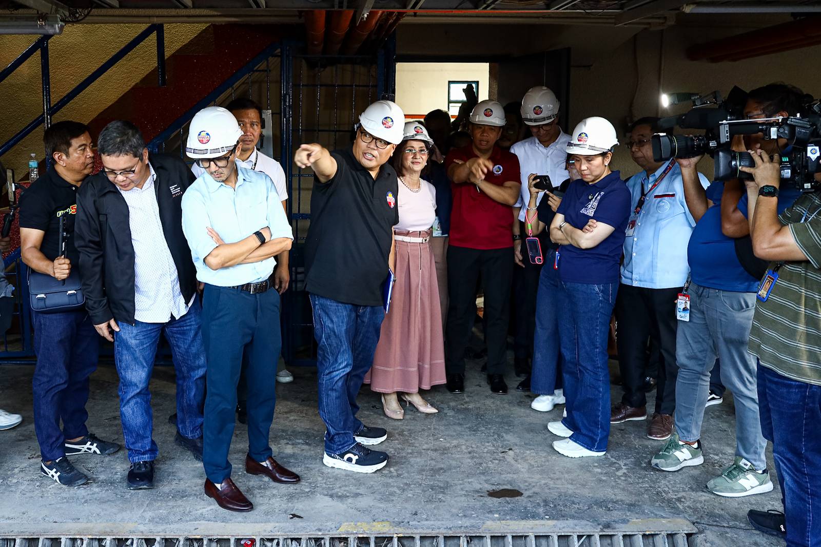 Transportation Sec. Vince Dizon, Budget and Management Sec. Amenah Pangandaman, Metro Manila Development Authority chief Don Artes, Information and Communications Technology (DICT) Sec. Henry Aguda, and Pasay City Mayor Emi Rubiano conduct an inspection at the Tripa de Gallina pumping station in Pasay City on Wednesday, 27 August 2025, during the official launch of the Flood Control Project (FCP) Components of Digital Information for Monitoring and Evaluation (DIME) Initiative.