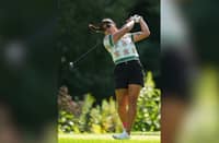 BIANCA Pagdanganan plays her shot from the fifth tee during the first round of the FM Championship 2025 at TPC Boston in Norton, Massachusetts.