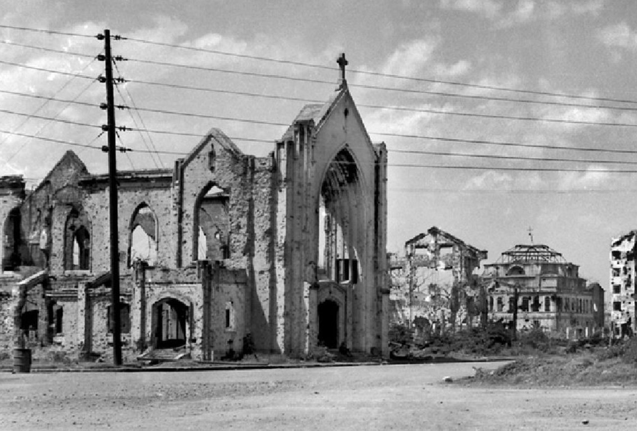 The 1945 ruins of the Central United Methodist Church in Ermita, Manila, stand as a stark reminder of the devastation of World War II, when much of the city’s heritage architecture was reduced to rubble.