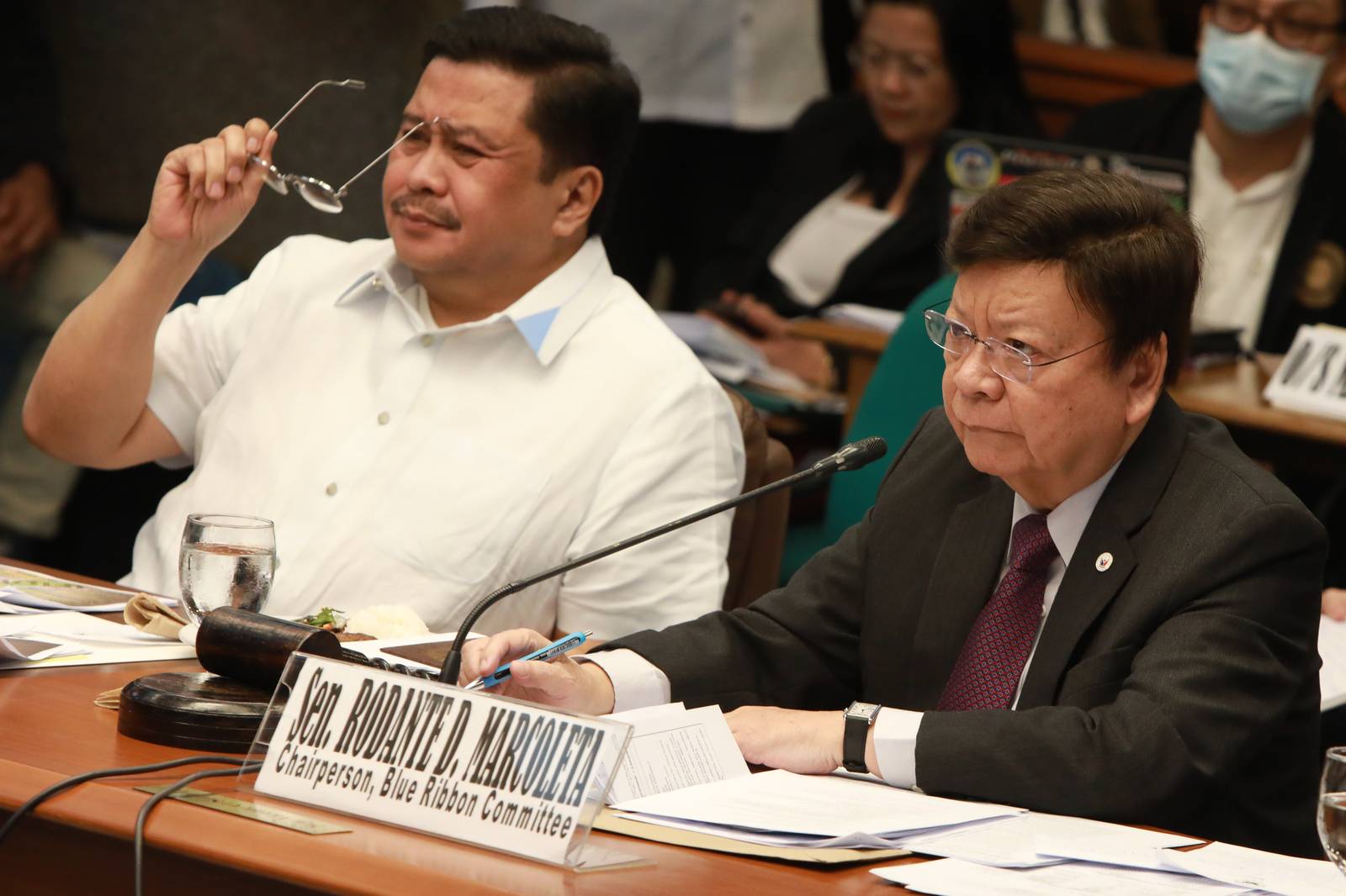 The Senate Blue Ribbon Committee, led by Senator Rodante Marcoleta, held a hearing on alleged ghost flood control projects. Among those in attendance were contractors summoned to respond to questions on the anomalies.