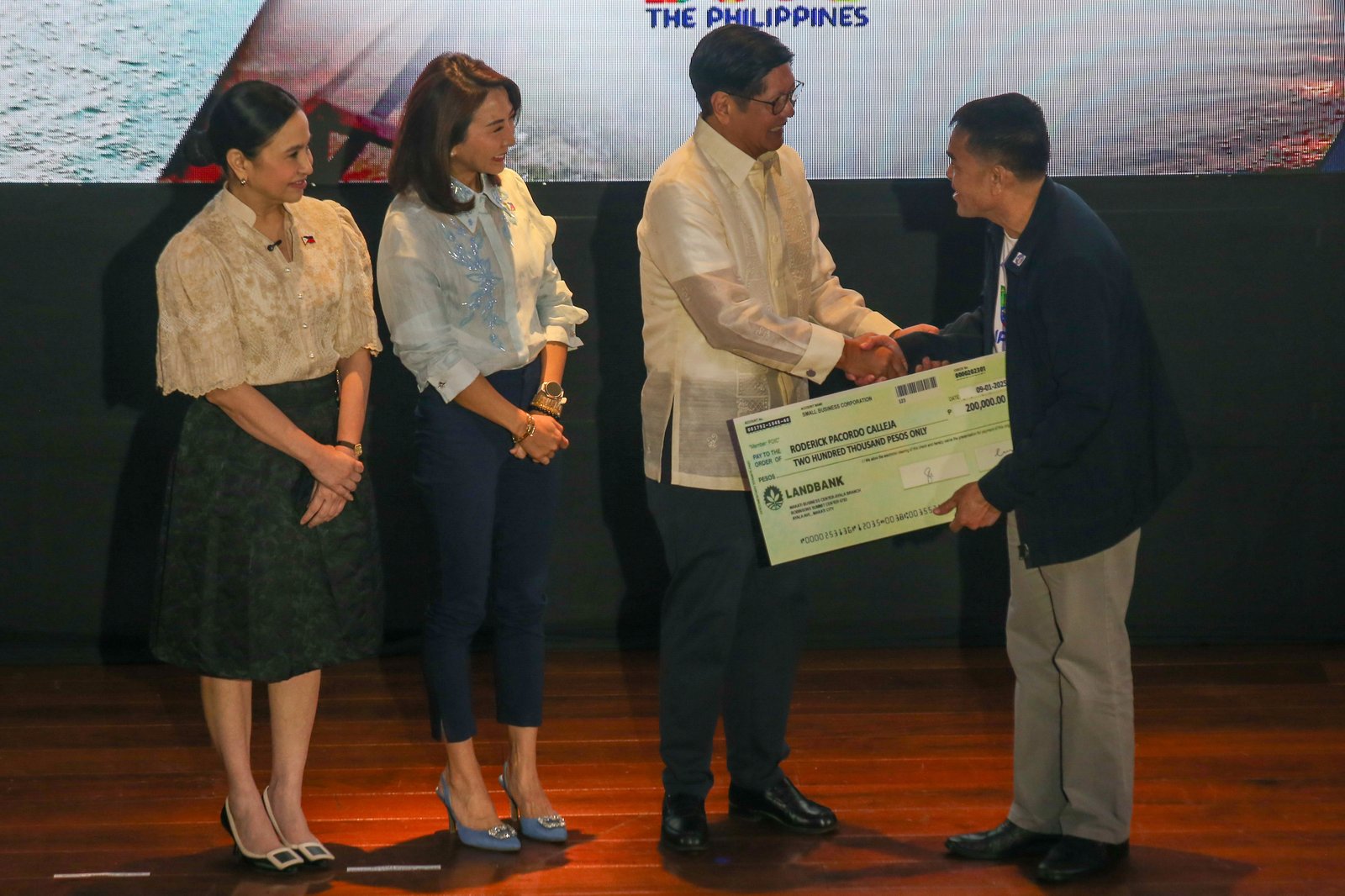 President Ferdinand Marcos Jr., Tourism Secretary Ma. Esperanza Christina Garcia-Frasco, and Trade Secretary Ma. Christina Roque lead the awarding of loans to tourism micro, small, and medium enterprises (MSMEs) during the Turismo Asenso Loan Program ceremony in Pasay City on 01 September 2025. The program, a joint initiative of the Department of Tourism and the Department of Trade and Industry, provides MSMEs with low-interest financing to expand operations, improve services, and promote sustainable growth.