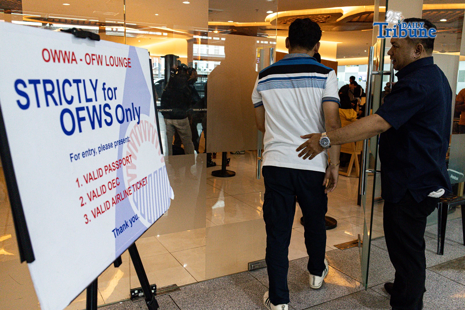 Overseas Workers Welfare Administration (OWWA) Administrator Patricia Yvonne Caunan tours the media around the newly renovated OFW Lounge at NAIA Terminal 3 on Monday, 1 September 2025. 

The revamped lounge for OFWs features multiple charging stations, complimentary drinks and snacks, an air-conditioned "business class" area for comfort, and a dedicated staff to maintain cleanliness and organization. OFWs facing delayed or missed flights will also have access to hotel-quality rooms, complete with massage chairs and bathrooms while they wait for their rescheduled flights.