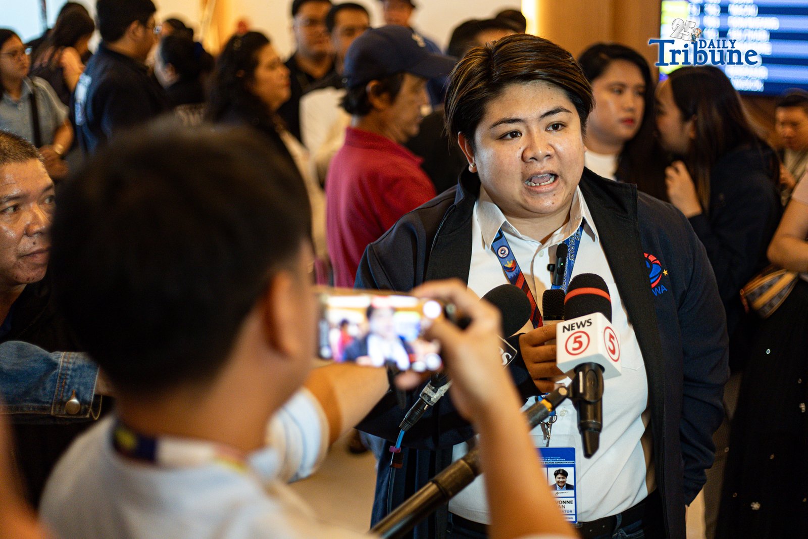 Overseas Workers Welfare Administration (OWWA) Administrator Patricia Yvonne Caunan tours the media around the newly renovated OFW Lounge at NAIA Terminal 3 on Monday, 1 September 2025. 

The revamped lounge for OFWs features multiple charging stations, complimentary drinks and snacks, an air-conditioned "business class" area for comfort, and a dedicated staff to maintain cleanliness and organization. OFWs facing delayed or missed flights will also have access to hotel-quality rooms, complete with massage chairs and bathrooms while they wait for their rescheduled flights.