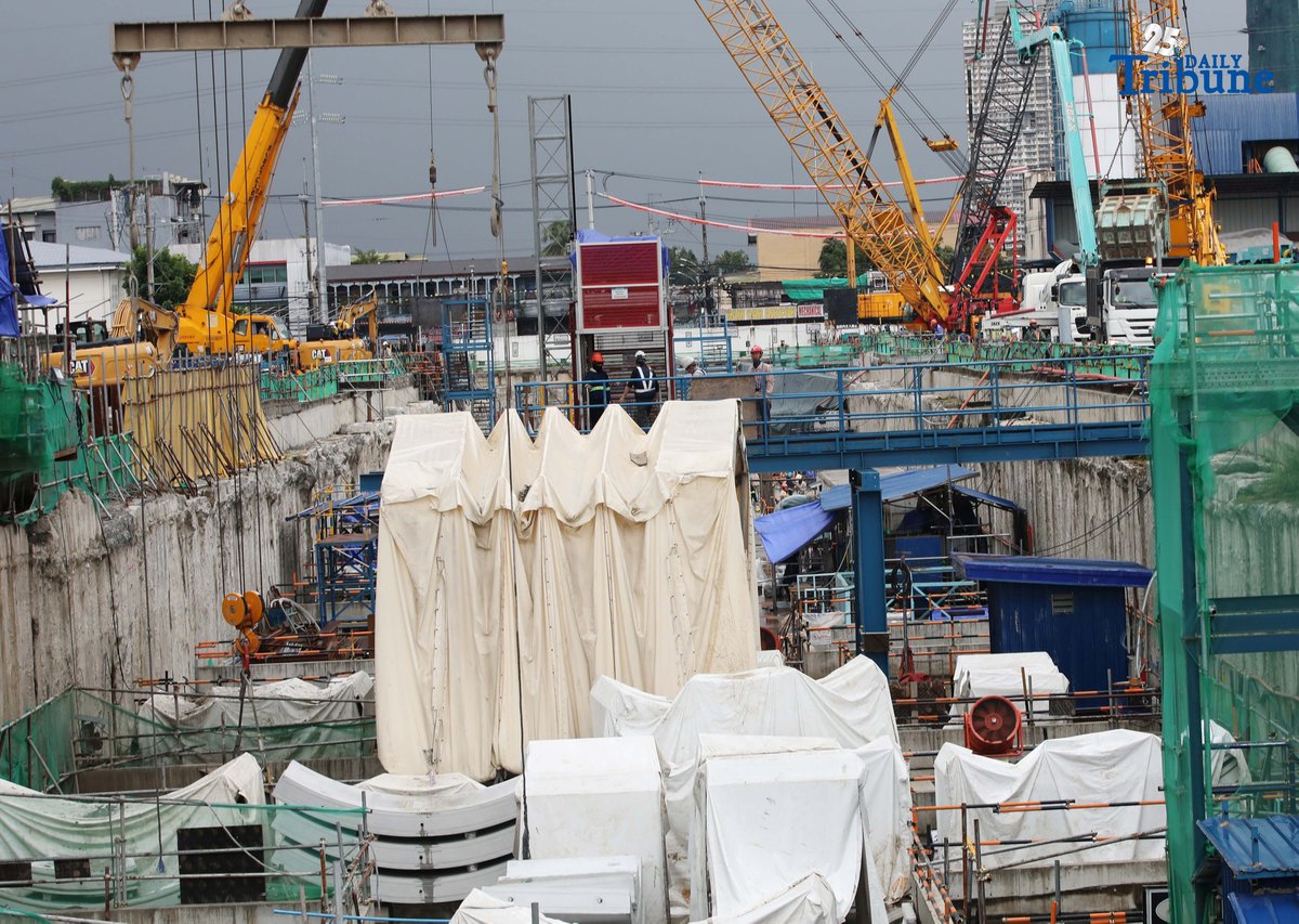 Ongoing construction at the Camp Aguinaldo Station of the Metro Manila Subway Project in Quezon City. Newly appointed Acting Transportation Secretary Giovanni Lopez said Wednesday that the P488.5-billion project is targeted for completion by 2032. He added that the entire subway line will be under construction by November, with remaining segments to be awarded to contractors before year-end.