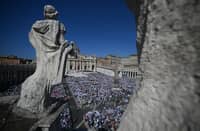 FAITHFUL gather as they attend a Holy Mass and canonization of Blessed Carlo Acutis and Pier Giorgio Frassati in St. Peter's Square at the Vatican on 7 September 2025.
