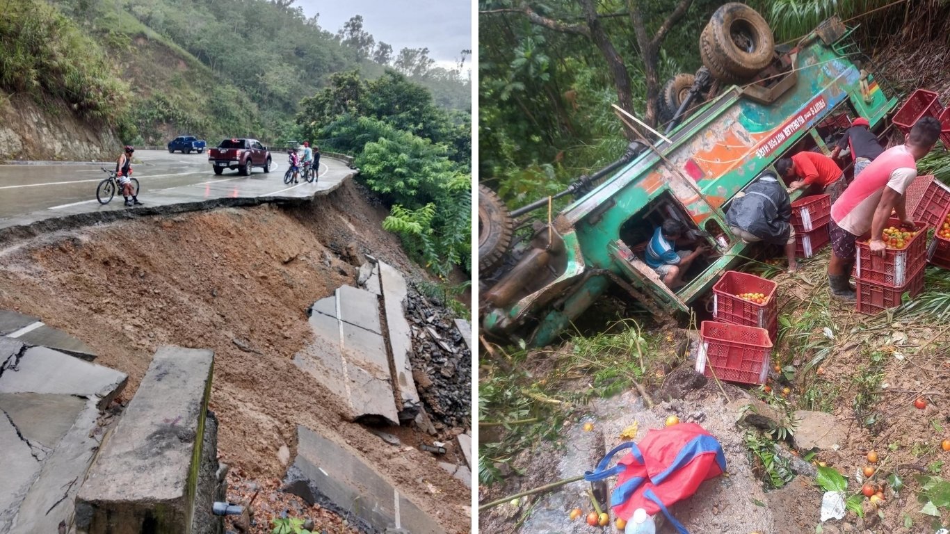 Jeep plunges below after road gives way