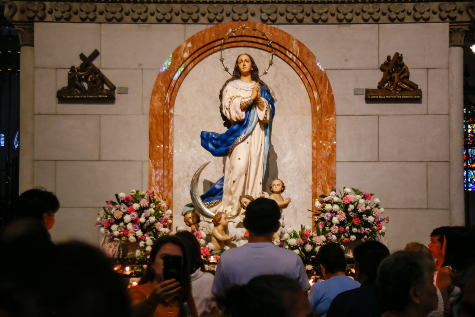 Catholic devotees gather for a mass at the Manila Cathedral as they celebrate the Feast of the Nativity of the Blessed Virgin Mary on 8 September 2025.