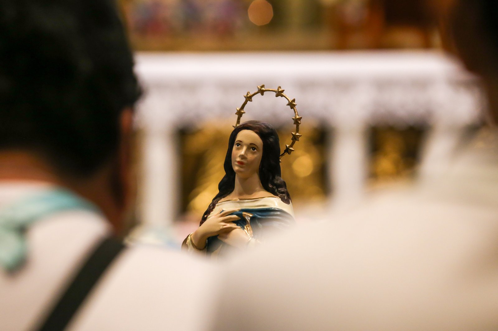 Catholic devotees gather for a mass at the Manila Cathedral as they celebrate the Feast of the Nativity of the Blessed Virgin Mary on 8 September 2025.