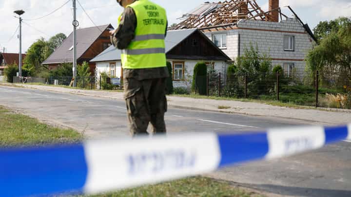 POLISH soldiers inspect a house in Wyryki-Wola damaged after drones allegedly from Russia violated the country’s airspace.