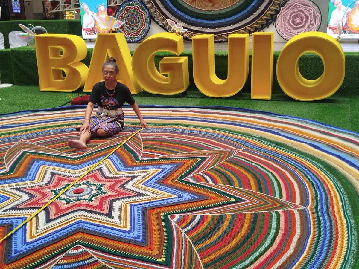 Crochet artist Adelaida de Guia eyes for the Guiness Book of World Record for the largest crochet mandala. Her gigantic work and then ther crocheted masterpieces are being showcased at the Atrium of SM City Baguio from September 10 and 11, 2025. She said the official measurement to complete her bid will be on September 11, 2025. Photos by Aldwin Quitasol
