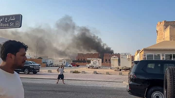 This frame grab taken from an AFPTV footage shows smoke billowing after explosions in Qatar's capital Doha on September 9, 2025.