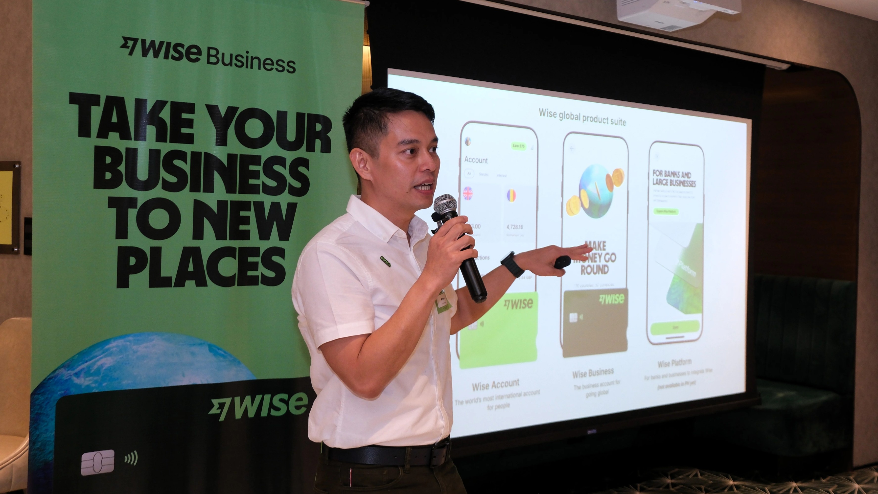ARESON Cuevas, Country Manager of Wise Philippines, underscores the importance of affordable and transparent cross-border payments in helping Filipino MSMEs expand globally during the launch of Wise Business on Wednesday in Manila.