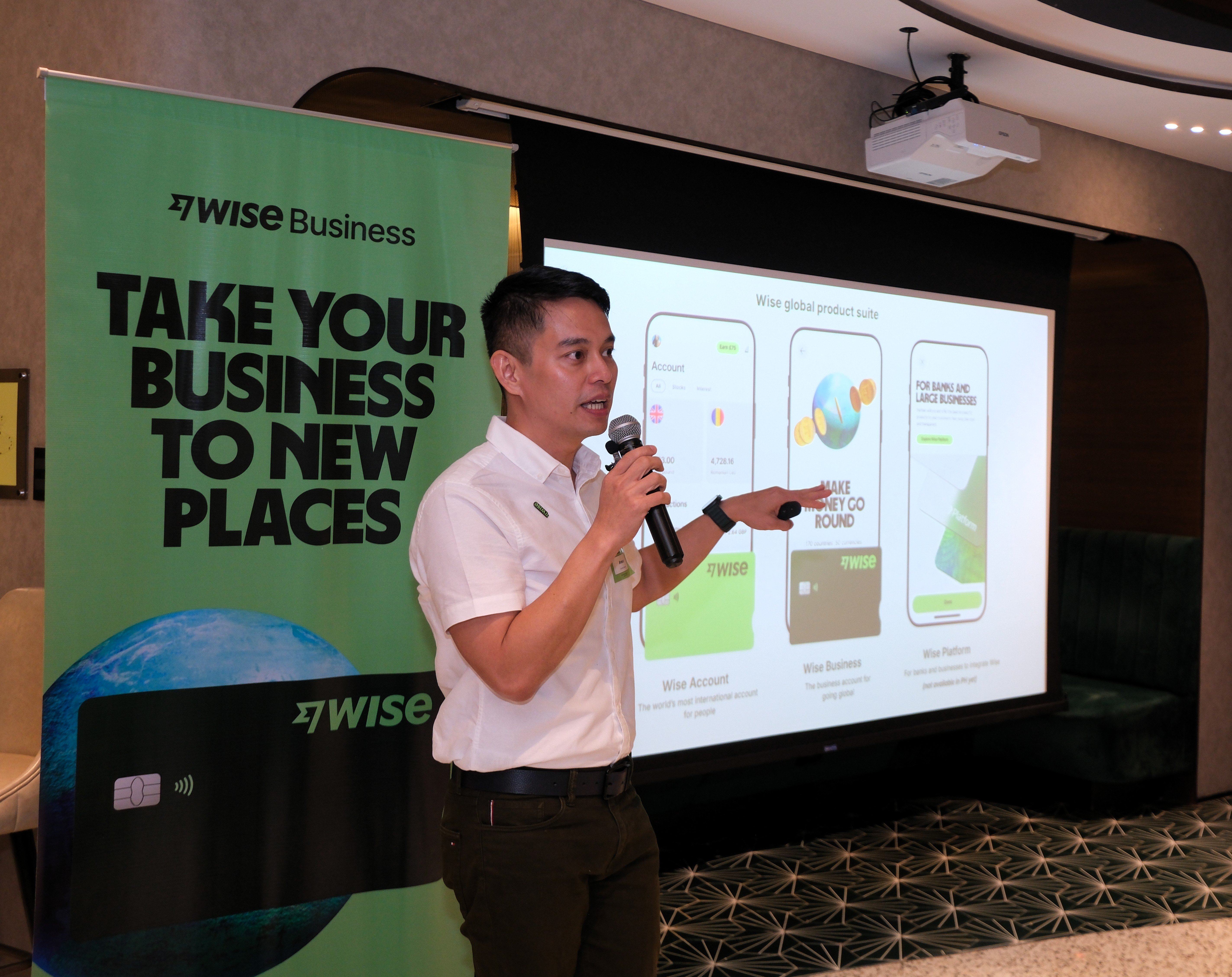 ARESON Cuevas, country manager of Wise Philippines, underscores the importance of affordable and transparent cross-border payments in helping Filipino MSMEs expand globally during the launch of Wise Business on Wednesday in Manila.