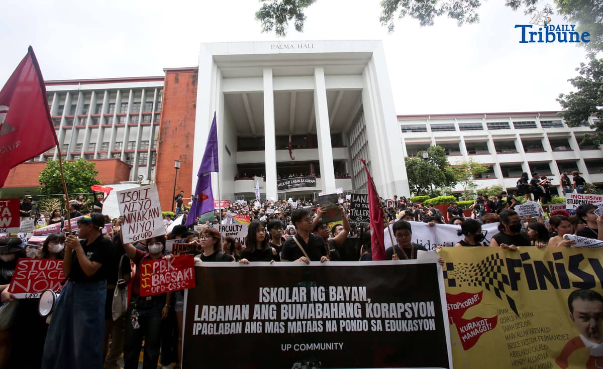 (September 12, 2025) Thousands of college students and youth groups staged a Black Friday walkout at the University of the Philippines Diliman in Quezon City to protest alleged government corruption in infrastructure projects and demand increased funding for higher education amid budget cuts and stalled developments. Photo by Analy Labor.