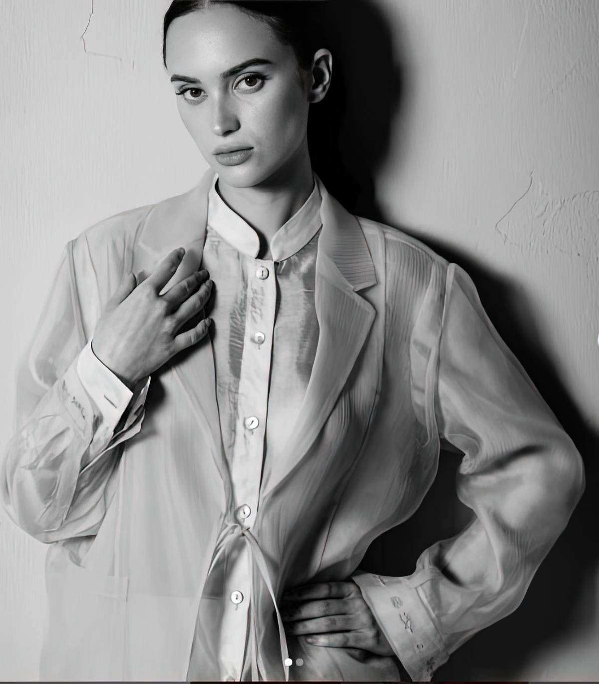 MODEL wearing a Bahay Tahi barong Tagalog.