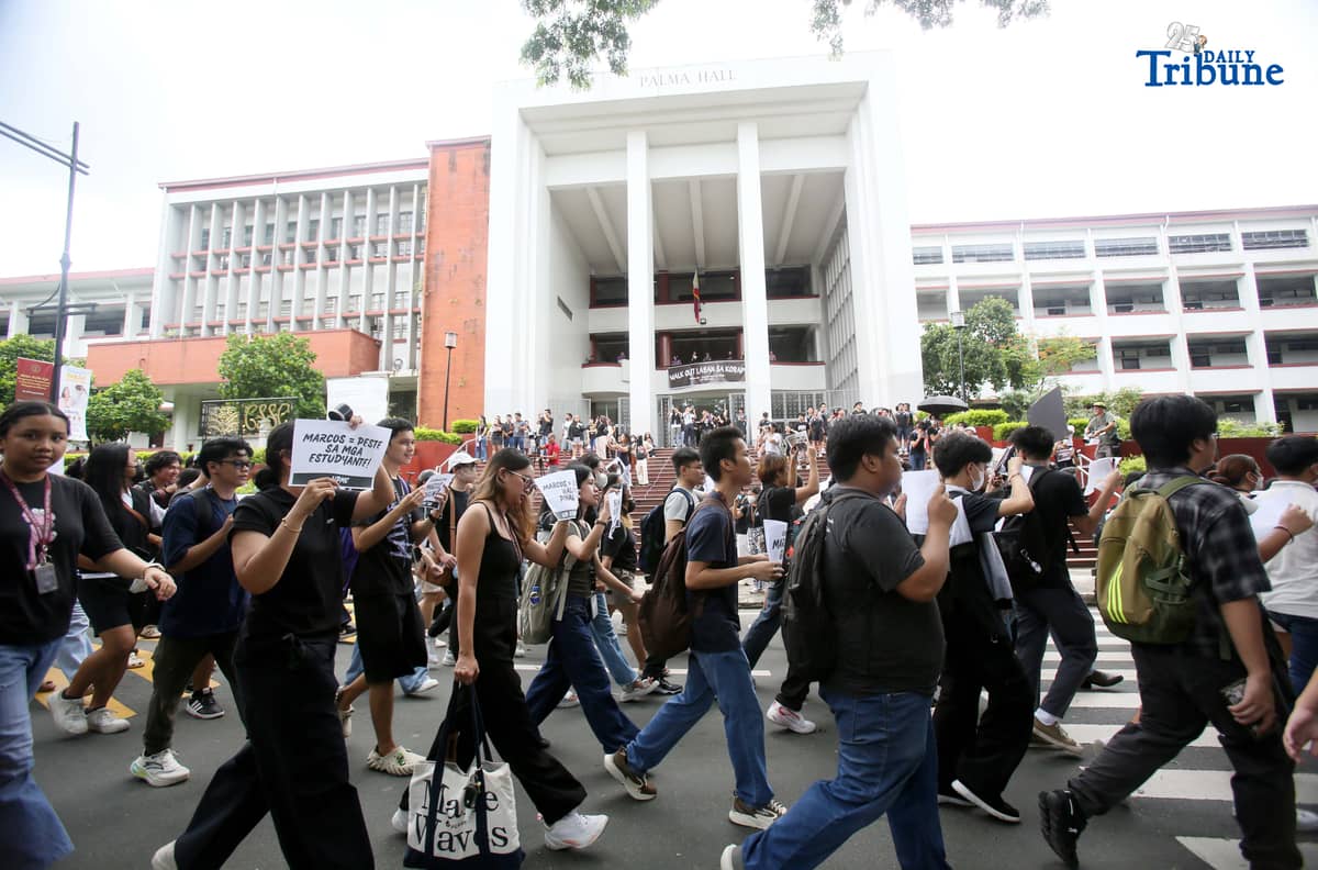 (September 12, 2025) Thousands of college students and youth groups staged a Black Friday walkout at the University of the Philippines Diliman in Quezon City to protest alleged government corruption in infrastructure projects and demand increased funding for higher education amid budget cuts and stalled developments. Photo by Analy Labor.