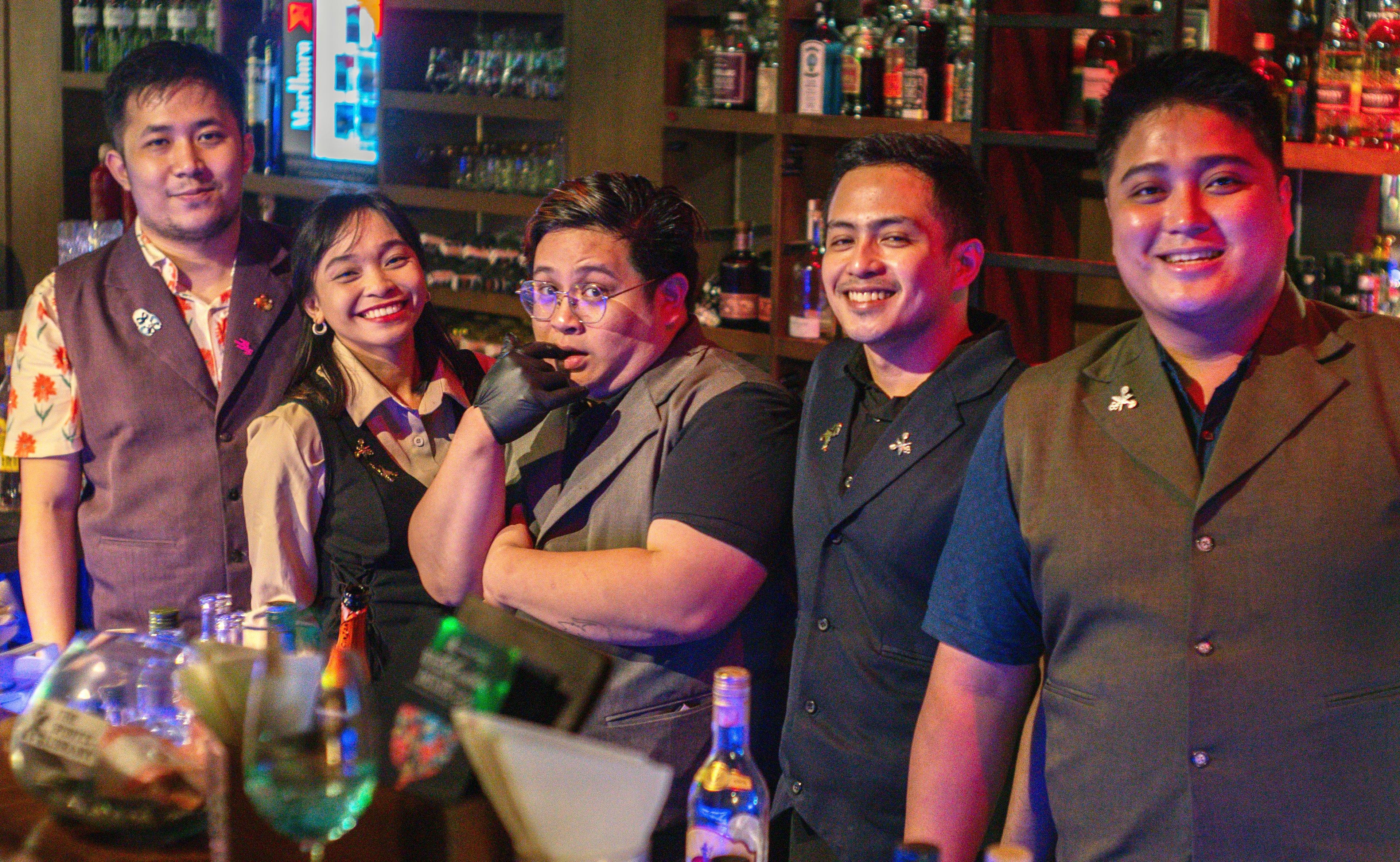 Bartenders Leonard Albao, Caselyn Layugan, Russell Pagal, Hengie Arboleda and Edward Reyes who concocted the respective cocktails.