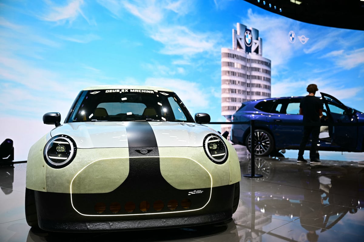 A MINI T53 Deus ex Machina car is on display at the auto fair in Munich, southern Germany.
